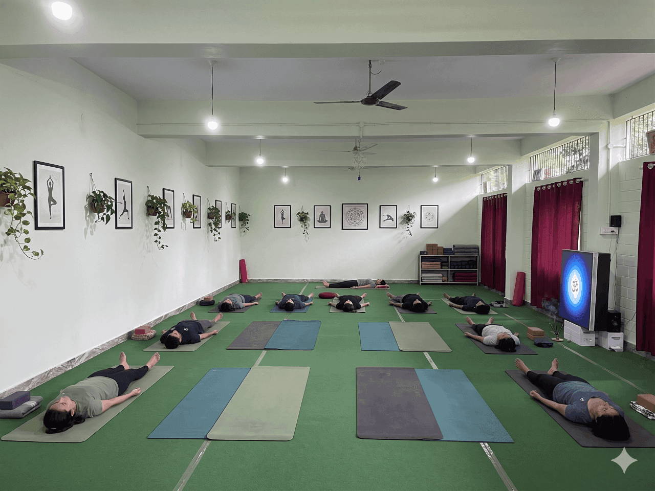 Students resting on mats in the Pranodaya studio